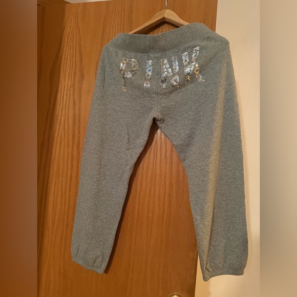 Victorias Secret Gray Cropped Jogger sweatpants w/Sequin on front and back - Picture 2 of 5